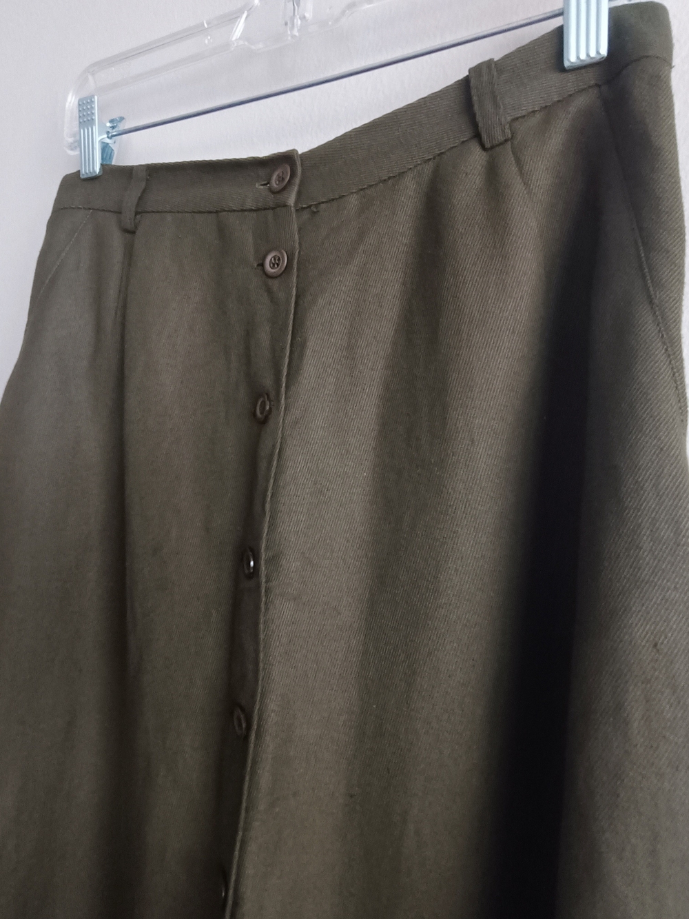 Vintage Liz Claiborne Utilitarian Linen Rayon Midi Skirt Olive Green Size 10 - Picture 4 of 13